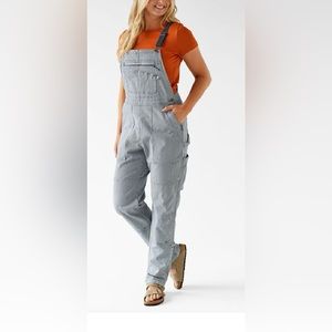 Duluth Trading Co Rootstock Gardening Overalls Blue railroad stripe, Lx31”